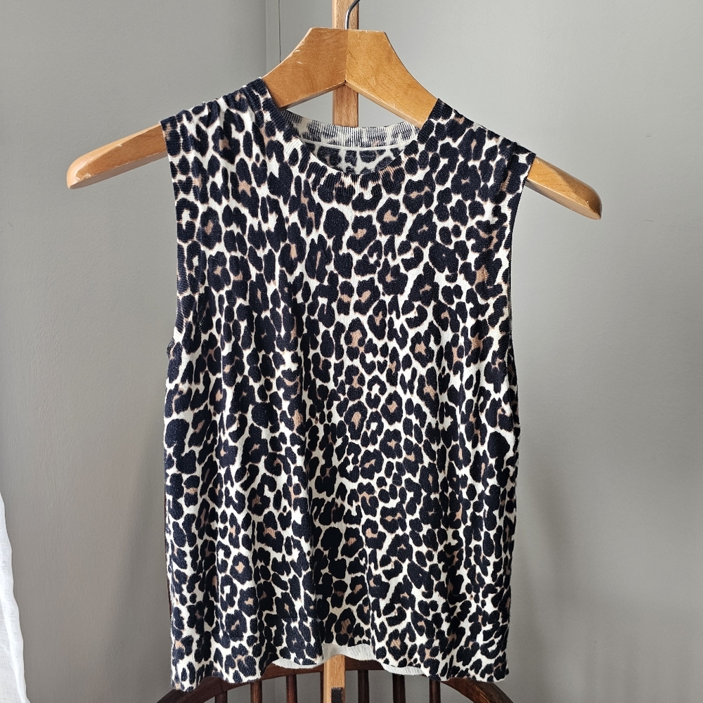 Leopard Print Sleeveless Cotton Top Sz M